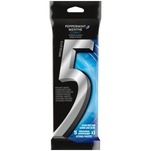 5 Gum Peppermint-Cobalt Flavoured Sugar-Free Chewing Gum, 15 Sticks, 3 Packs