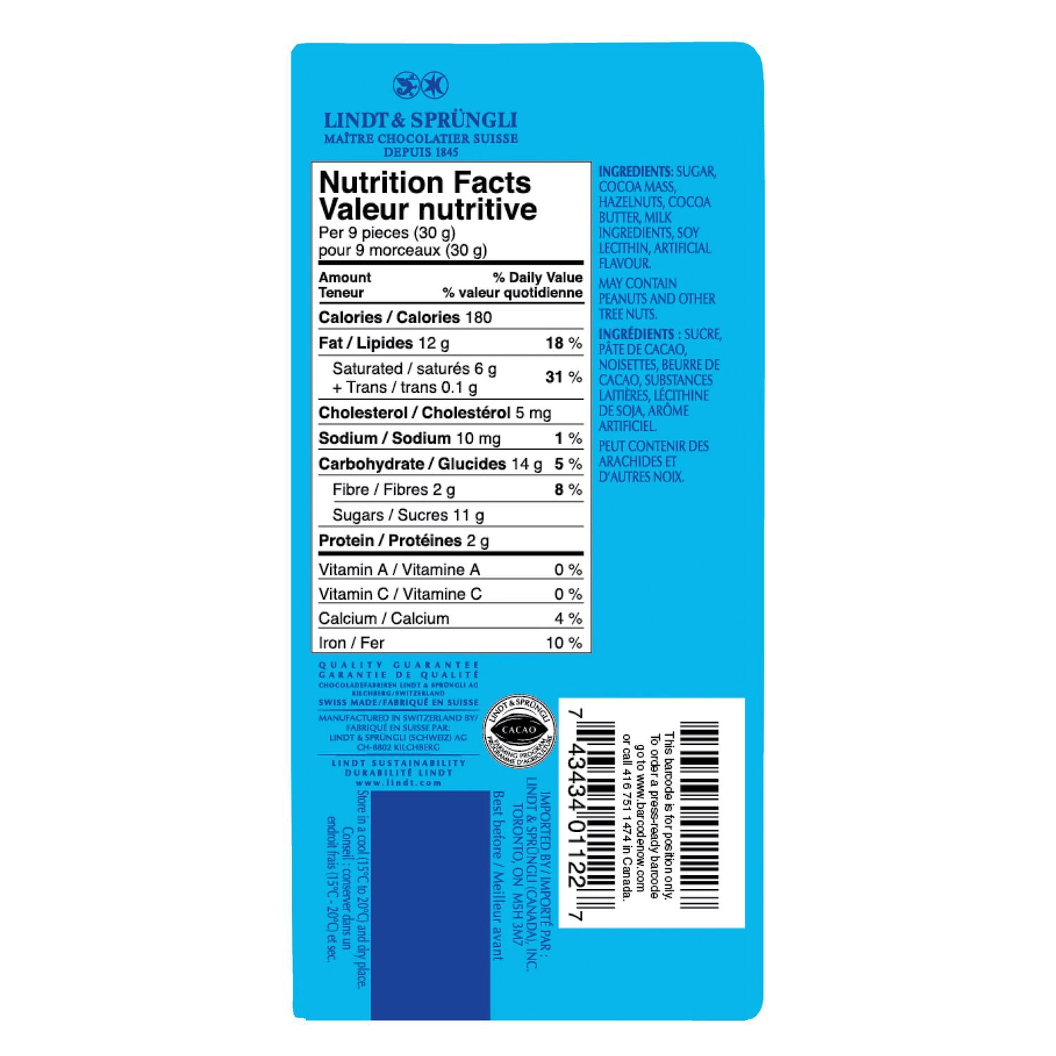 Lindt Swiss Classic Hazelnut Dark Chocolate Bar, 100g - Image 4