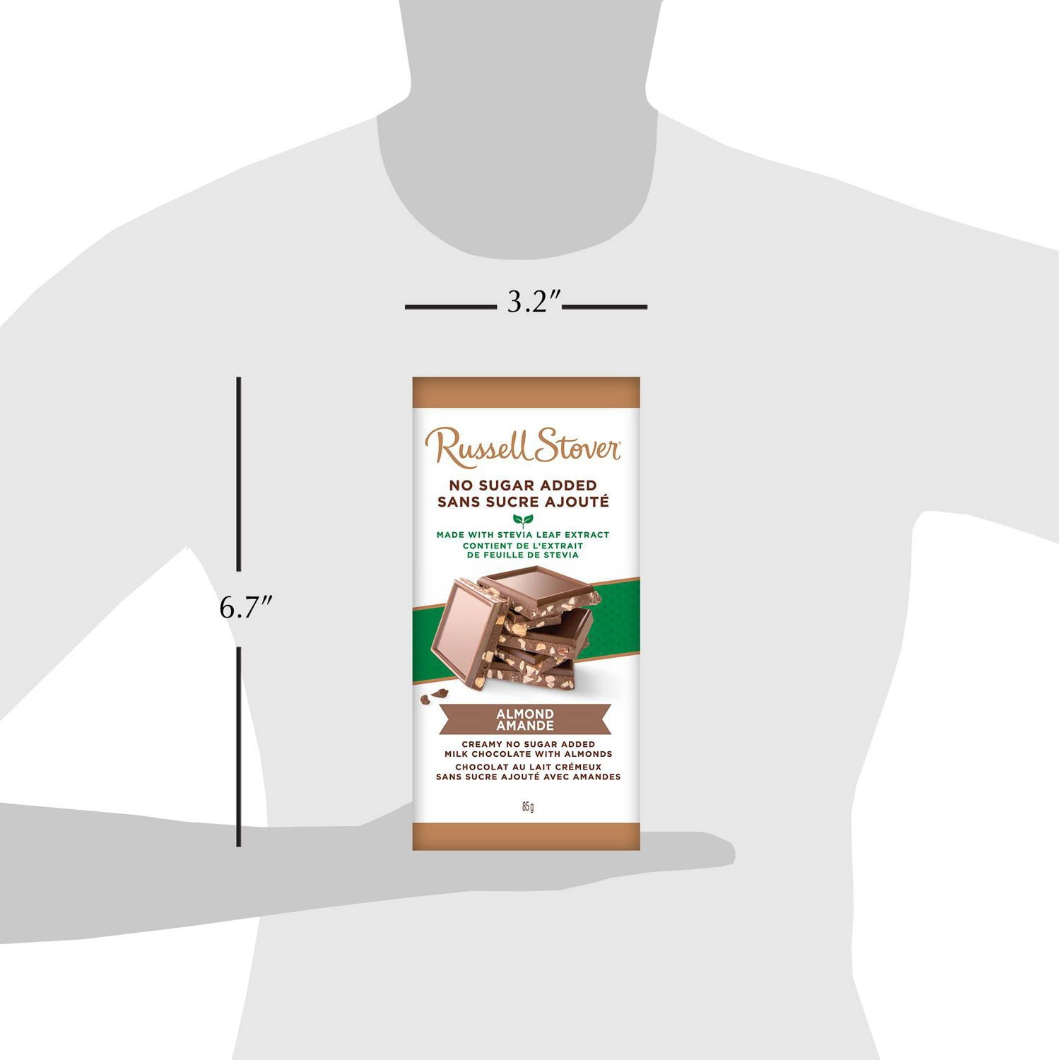 Russell Stover No Sugar Added Almond Milk Chocolate Bar, 85g - Image 3