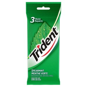 Trident Sugar Free Gum, Spearmint Flavour, 3 Packs (42 Pieces Total) 67.2g