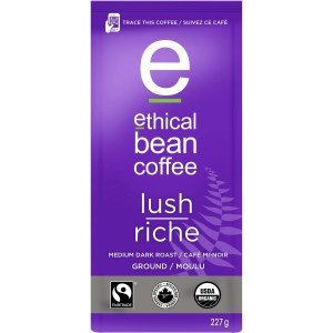 Ethical Bean Fairtrade Organic Coffee, Lush Medium Dark Roast, Ground Coffee 227g