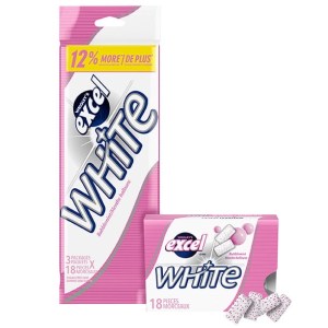 Excel White Bubblemint Teeth Whitening Sugar-Free Chewing Gum, 3 Packs, 18 Pieces, 76g