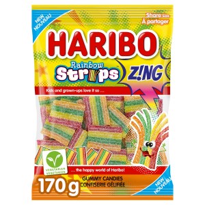 Haribo Z!NG Rainbow Strips Sour Gummy Candy 170g
