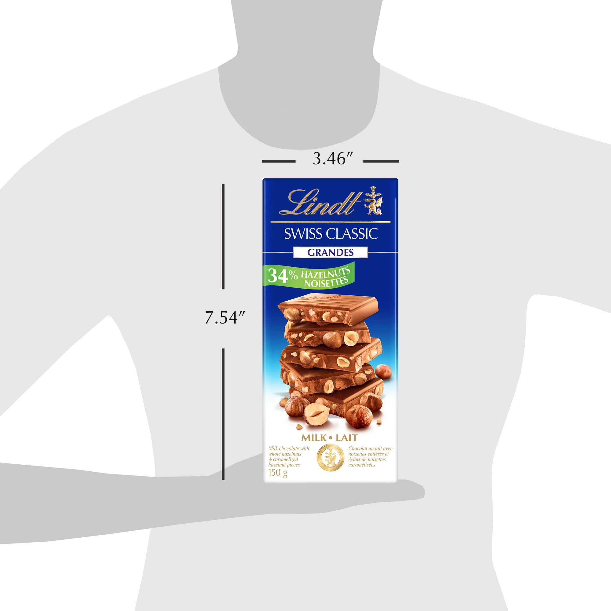 Lindt Swiss Classic Grandes Hazelnut Milk Chocolate Bar, 150g - Image 4