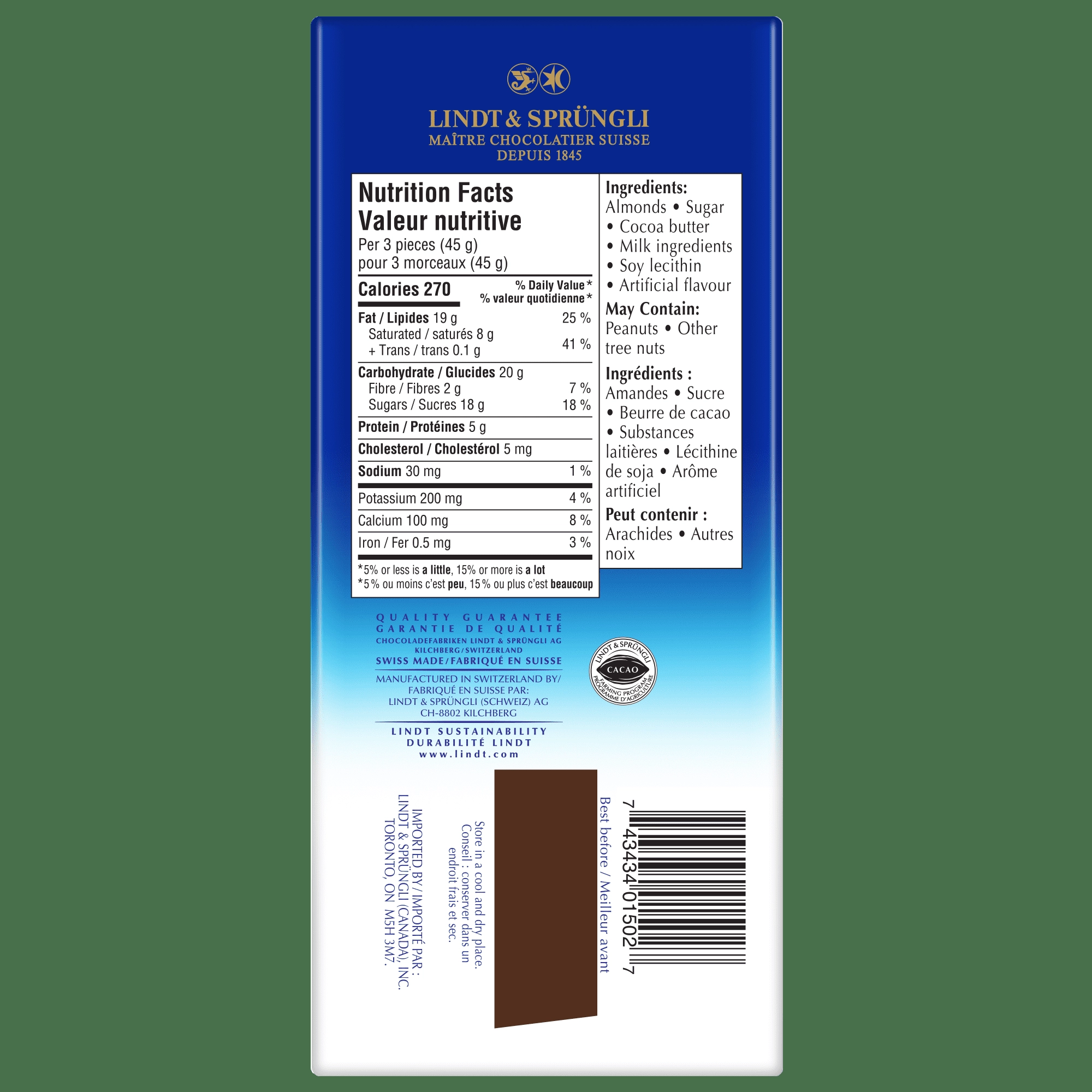 Lindt Swiss Classic Grandes Almond White Chocolate Bar, 150g - Image 2