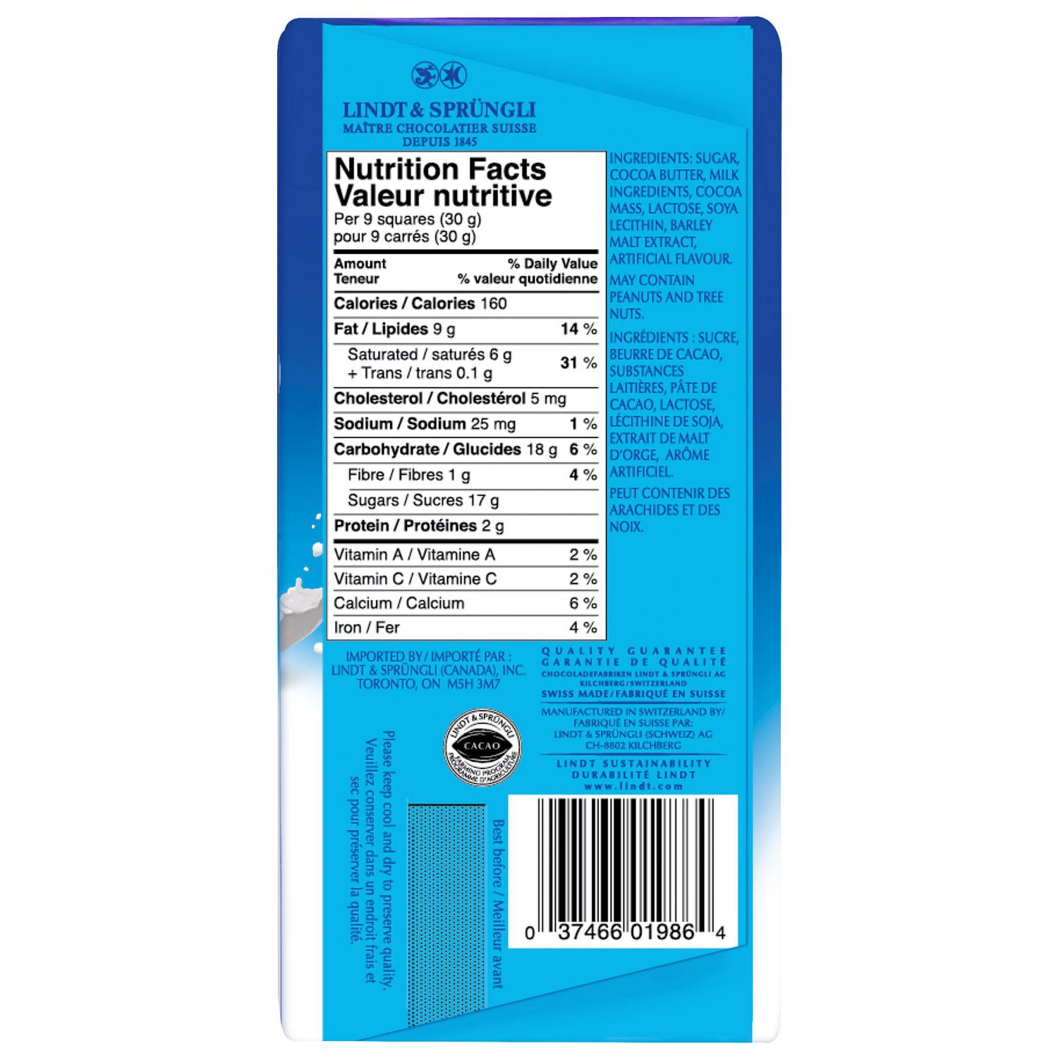 Lindt Swiss Classic Milk Chocolate Bar, 100g - Image 2