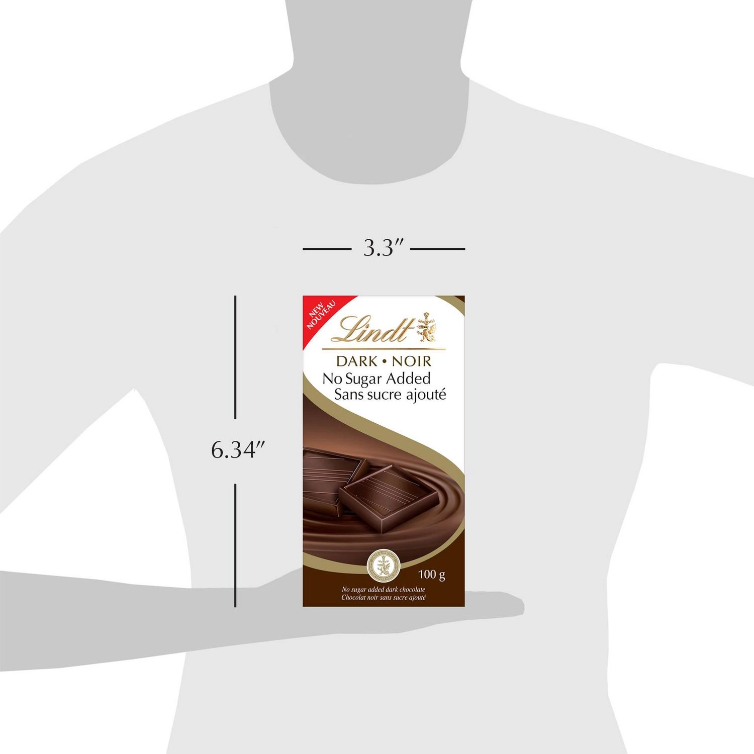 Lindt No Sugar Added Dark Chocolate Bar, 100g - Image 3