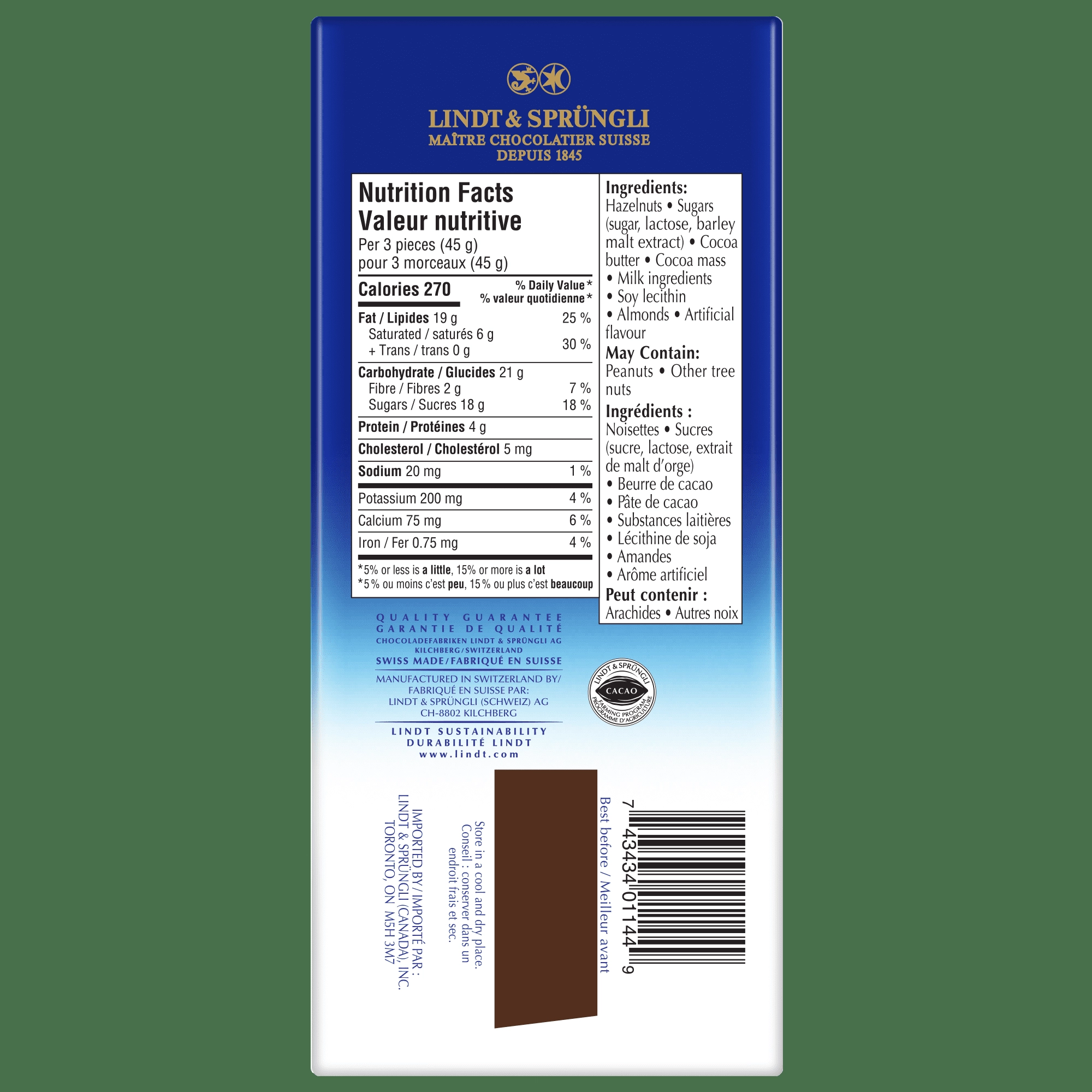 Lindt Swiss Classic Grandes Hazelnut Milk Chocolate Bar, 150g - Image 2
