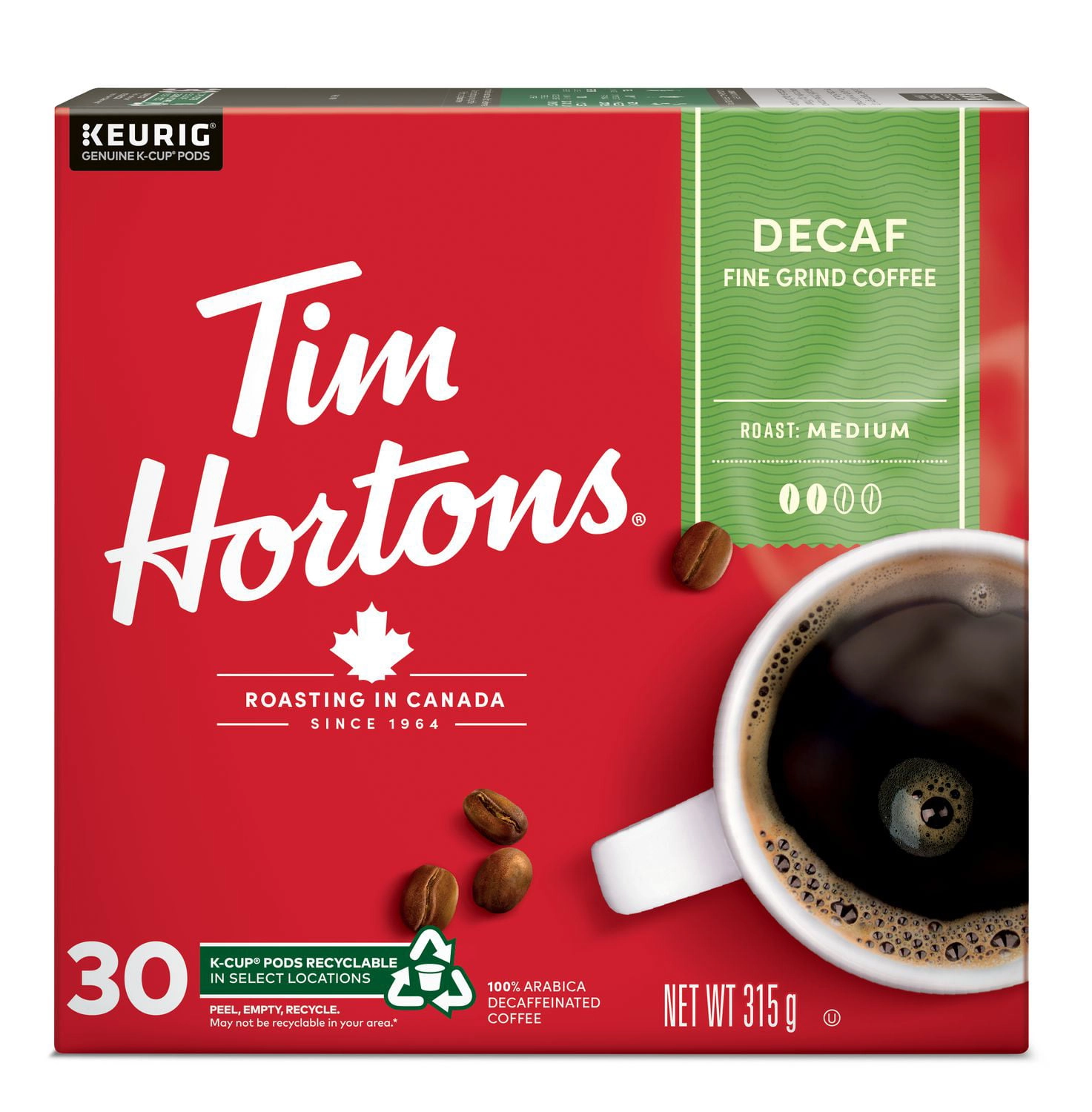 Tim Hortons Decaf Light Medium Roast Decaffeinated Coffee 315g