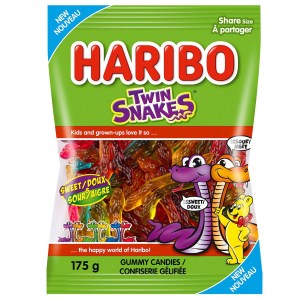 Haribo Twin Snakes Gummy Candy, No Artificial Colours 175g