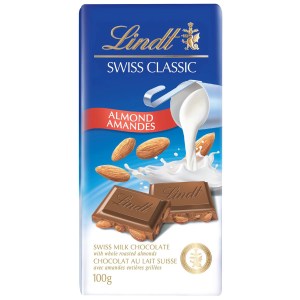 Lindt Swiss Classic Almond Milk Chocolate Bar, 100g
