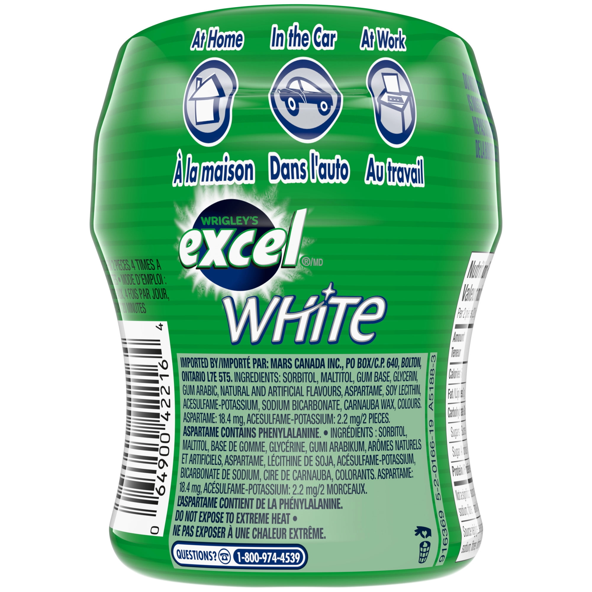 Excel White Spearmint Teeth Whitening Sugar-Free Chewing Gum, 60 Pieces, 1 Bottle 84g - Image 3