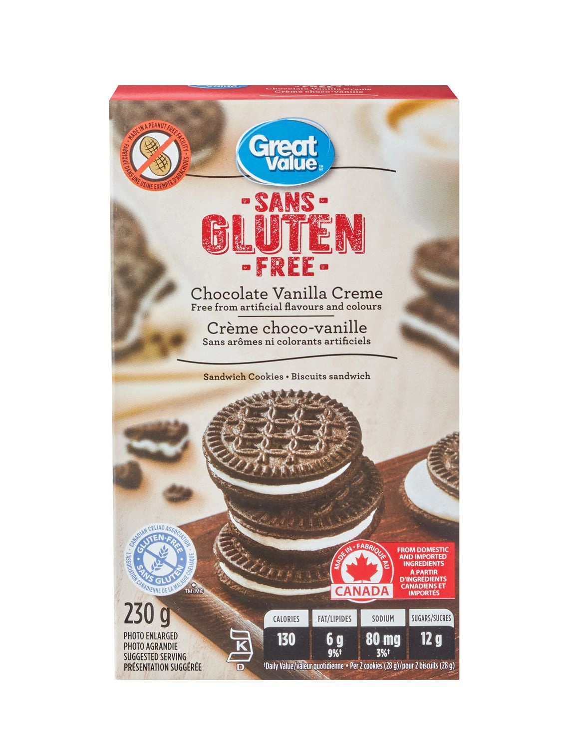 Great Value Gluten Free Chocolate Vanilla Crème Sandwich Cookies