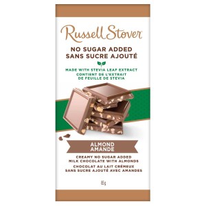 Russell Stover No Sugar Added Almond Milk Chocolate Bar, 85g
