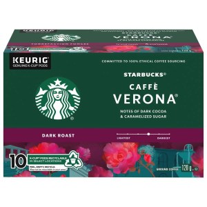 Starbucks Caffè Verona Dark Roast Ground Coffee K-Cup Pods 10 ct Box