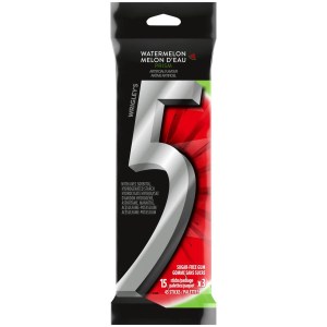 5 Gum Watermelon-Prism Flavoured Sugar Free Chewing Gum, 3 Packs, 15 Sticks Each