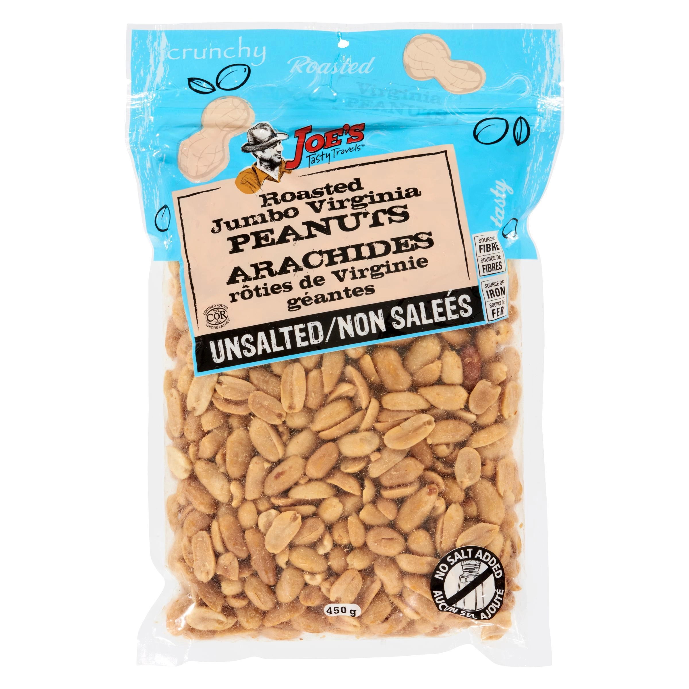Joe's Tasty Travels Roasted Jumbo Virginia Unsalted Peanuts 450g - Image 2