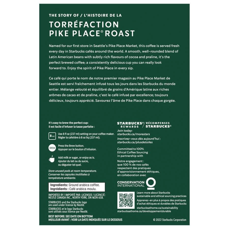 Starbucks Pike Place Roast Medium Roast Ground Coffee K-Cup Pods 24 ct Box - Image 2