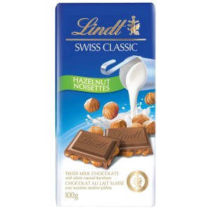 Lindt Swiss Classic Hazelnut Milk Chocolate Bar, 100g
