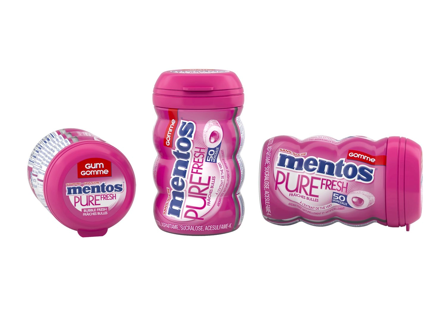 Mentos Pure Fresh Sugar-Free Chewing Gum with Xylitol, Bubble Fresh 50 Piece Bottle 100g - Image 2