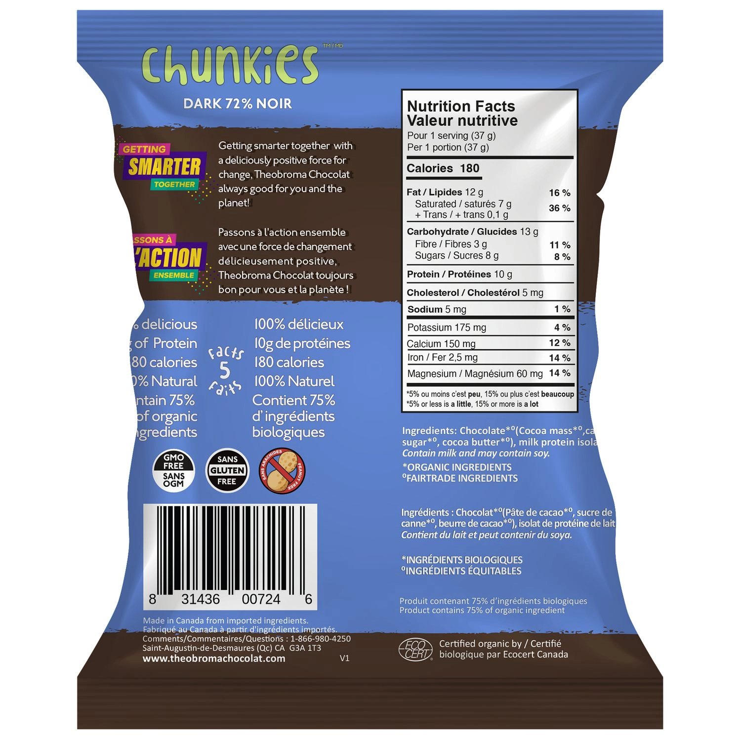 Theobroma Chocolat 72% Dark Energy Bites Crispy Chocolate Chunkies 37g - Image 2