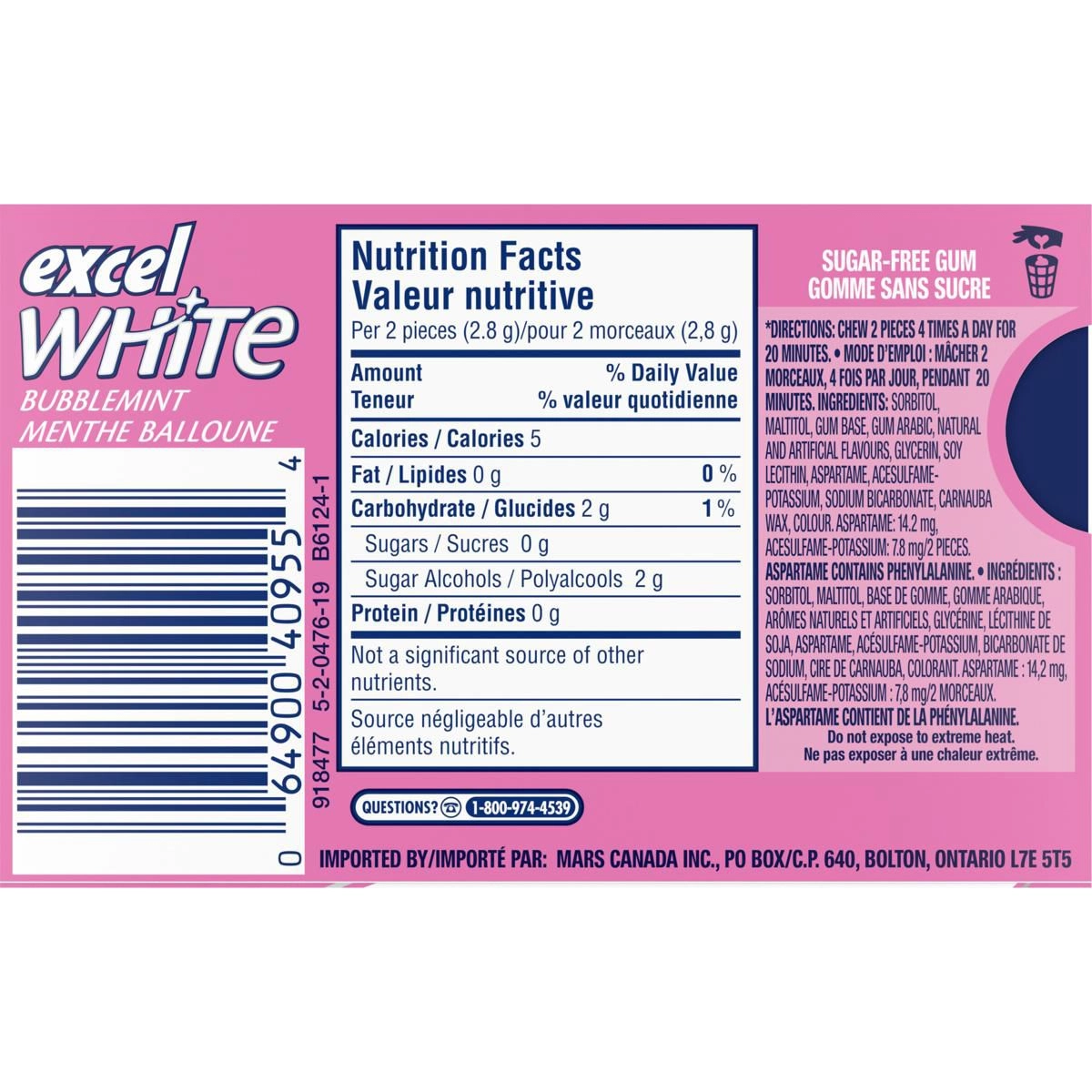 Excel White Bubblemint Teeth Whitening Sugar Free Chewing Gum - Image 2
