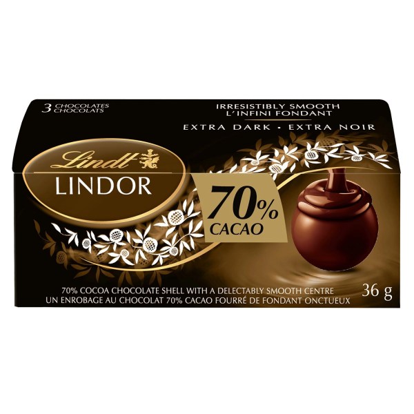 Lindt Lindor 70% Cacao Dark Chocolate Truffles, Pack of 3, 36g - Maplefresh