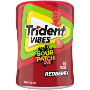 Trident Vibes Sour Patch Kids Redberry Sugar Free Gum, 40 Piece Bottle