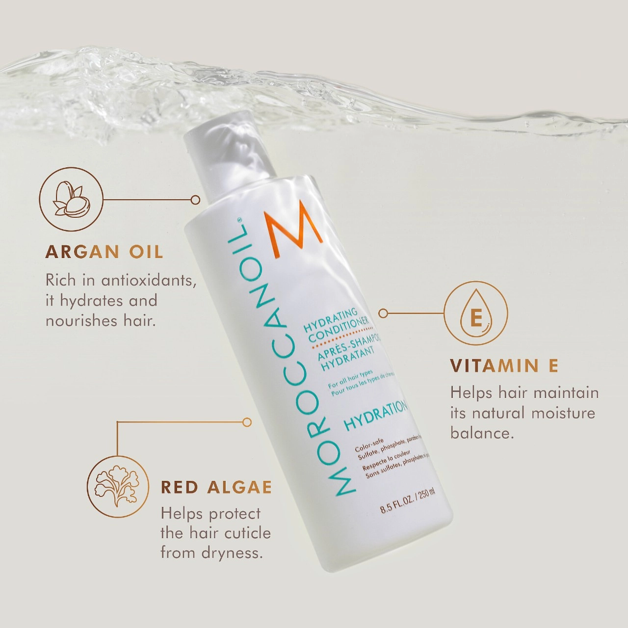 Moroccanoil Hydrating Conditioner 8.5 oz/250 mL - Argan Oil, Algae, Vitamin A - Image 4
