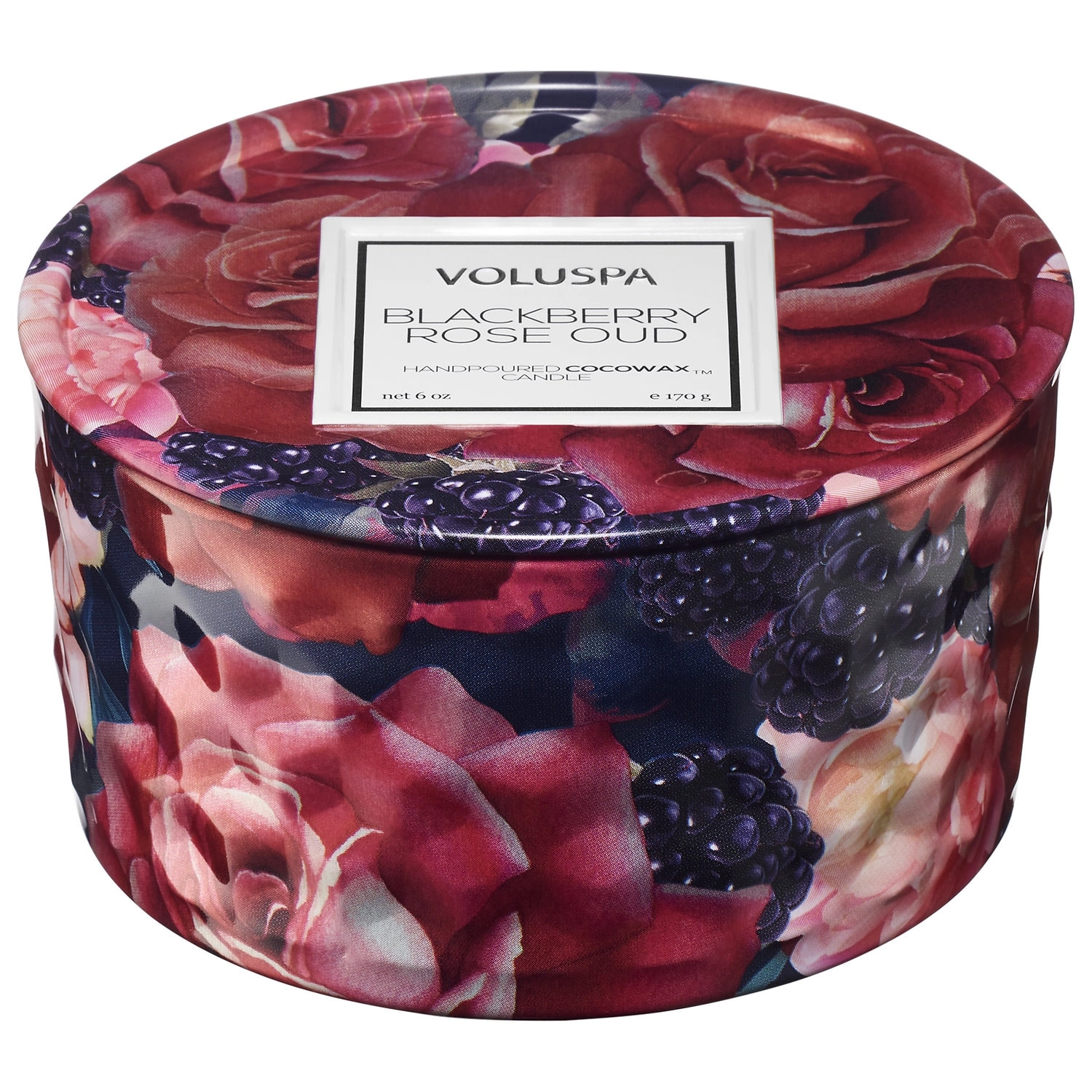 VOLUSPA Blackberry Rose Oud Tin Candle 6 oz/170 g Florals Fruity Floral - Image 2