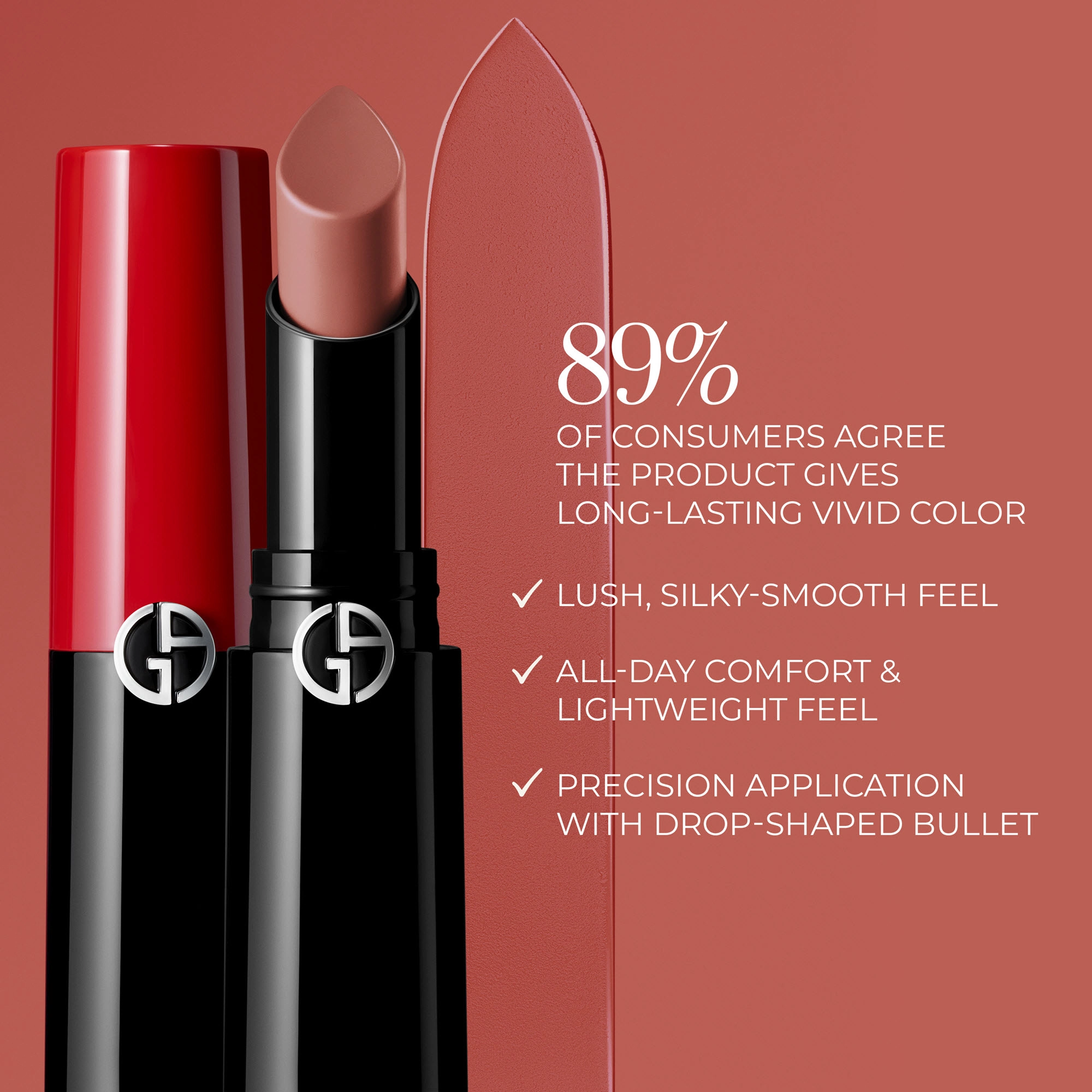 Armani Beauty Lip Power Satin Long Lasting Lipstick Color: 400 Four Hundred - Neutral Red - Image 4