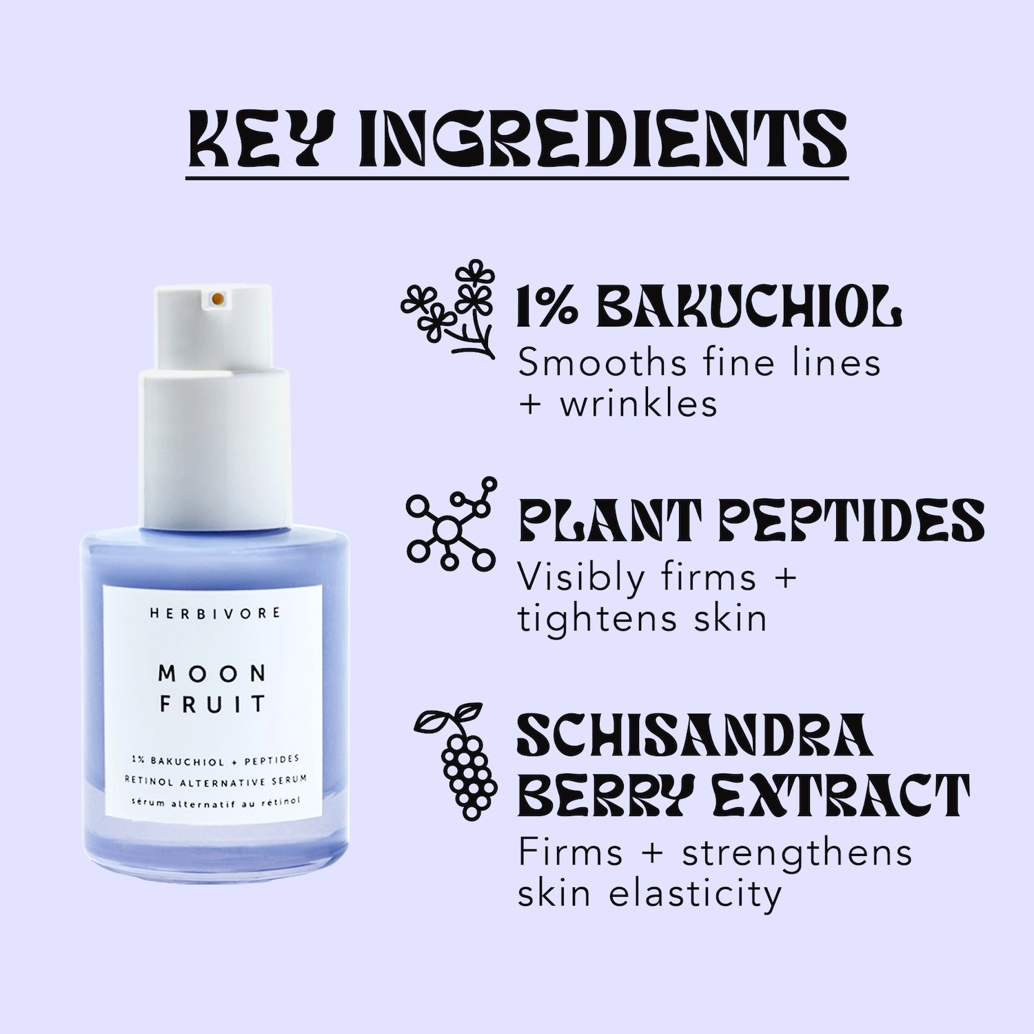 Herbivore Moon Fruit 1% Bakuchiol + Peptides Retinol Alternative Serum - Vegan - Image 3