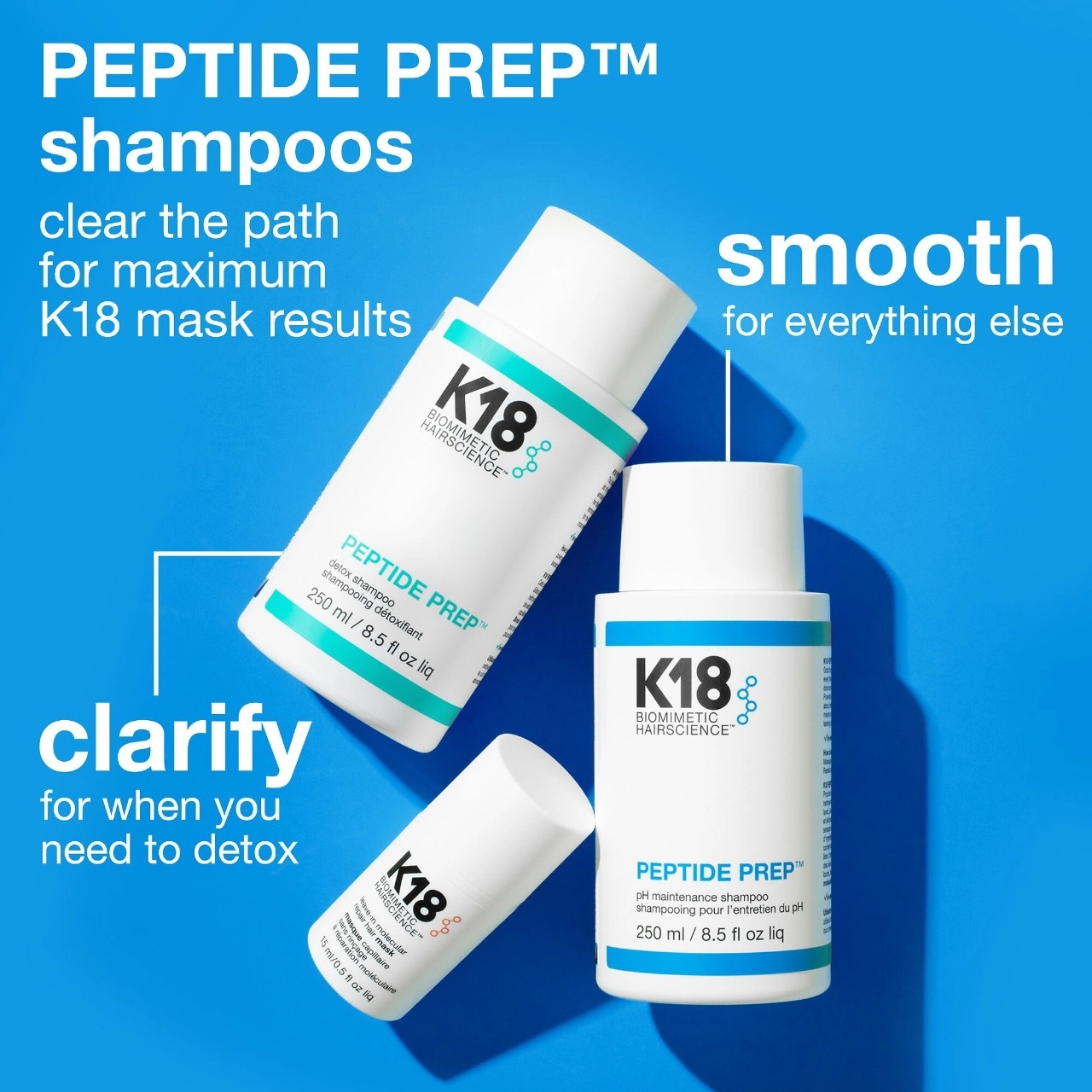 K18 Biomimetic Hairscience PEPTIDE PREP™ Clarifying Detox Shampoo 8.5 oz / 250 mL Vegan Color Care Clean - Image 8