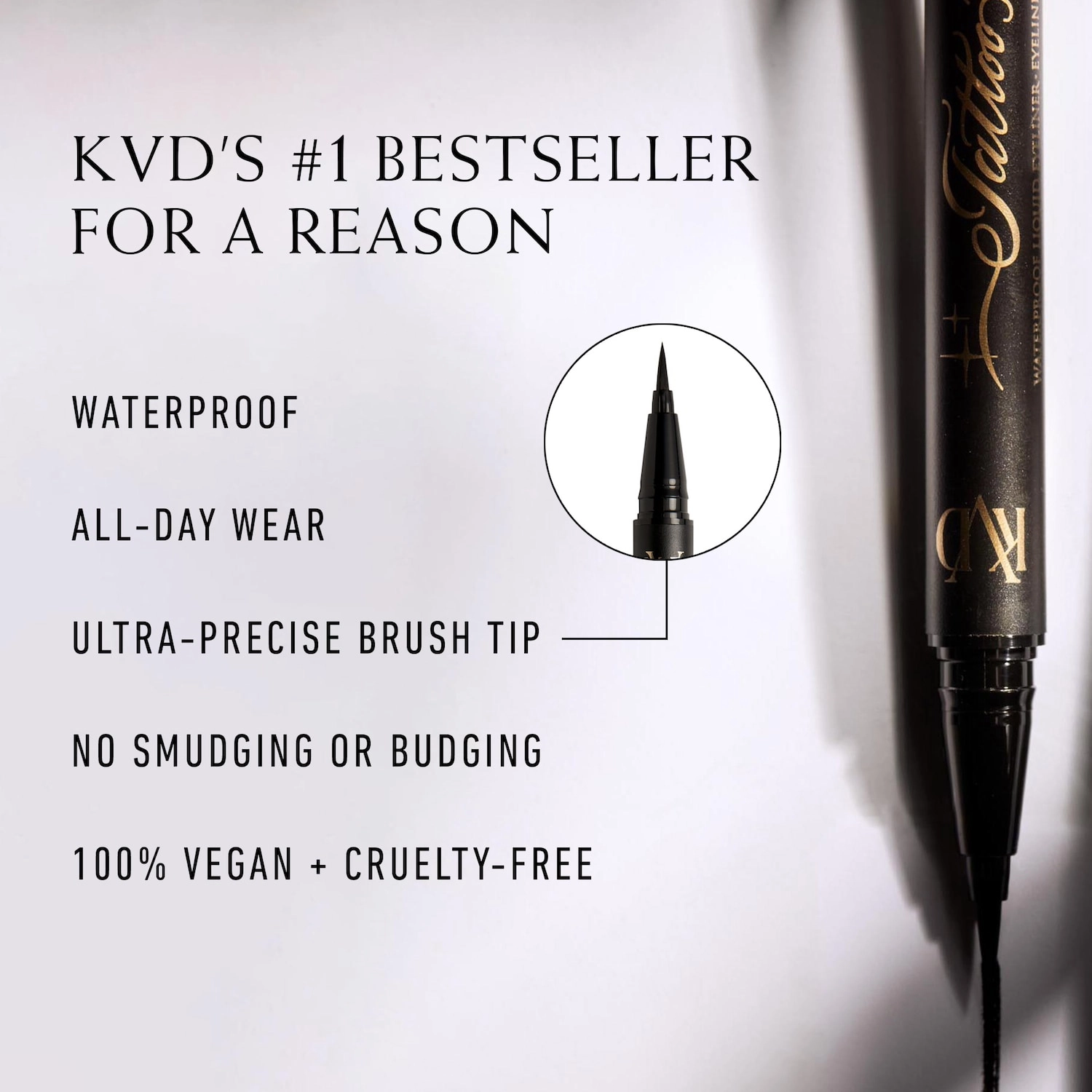 KVD Beauty Tattoo Liner Vegan Waterproof Liquid Eyeliner in Trooper - Satin Black - Image 2