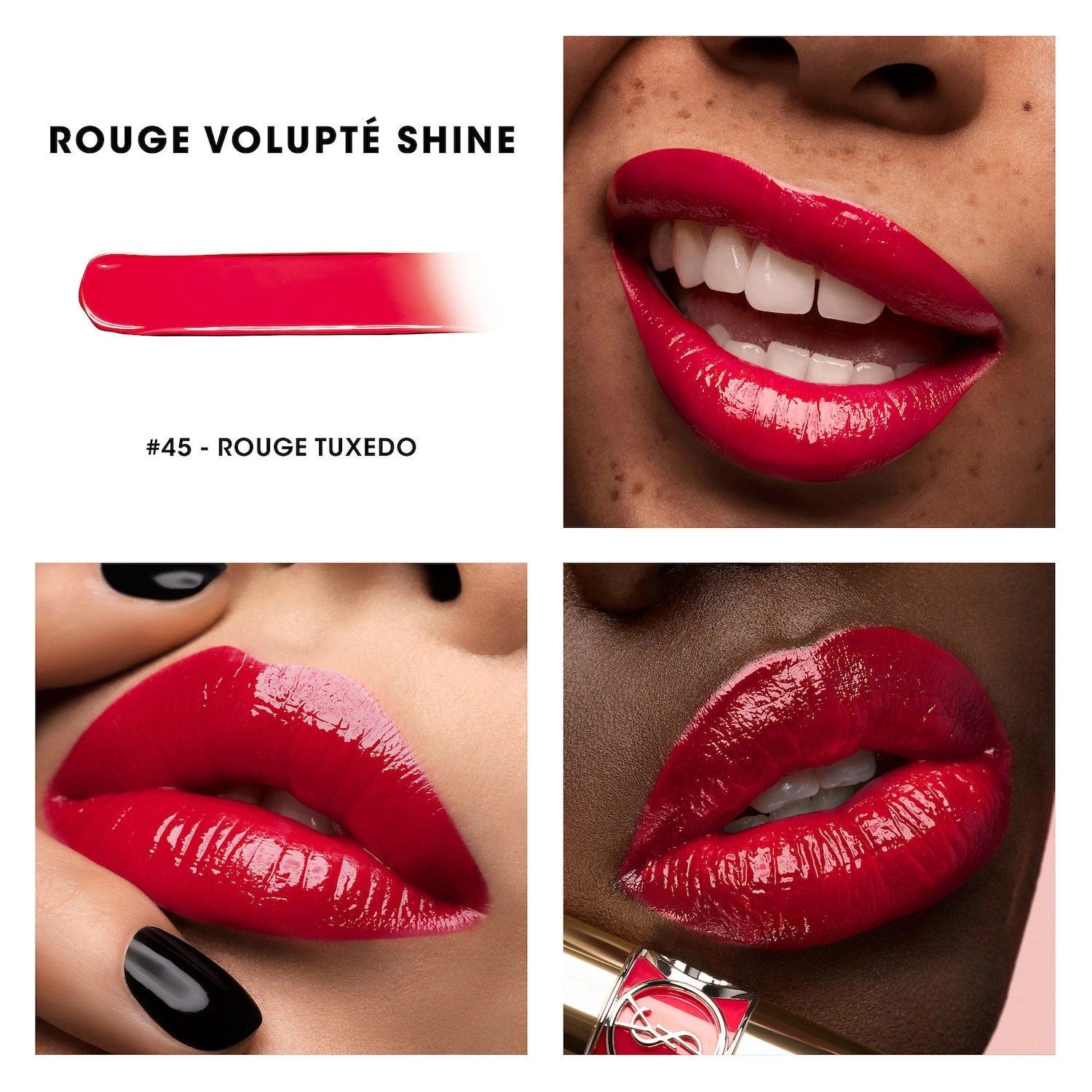 Yves Saint Laurent Rouge Volupté Shine Lipstick Balm Color 45 Rouge Tuxedo - Cherry Red - Image 2