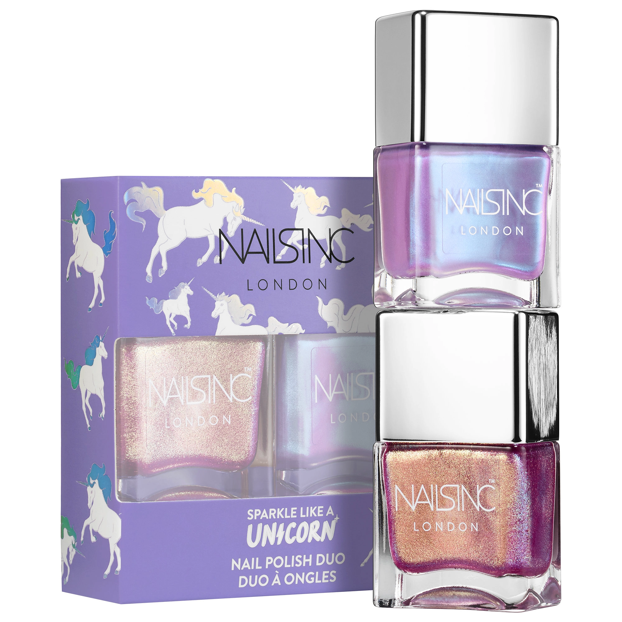 NAILS INC. Unicorn Nail Polish Duo - Dream Dust and Rainbow Wishes, 0.49 oz/14 mL