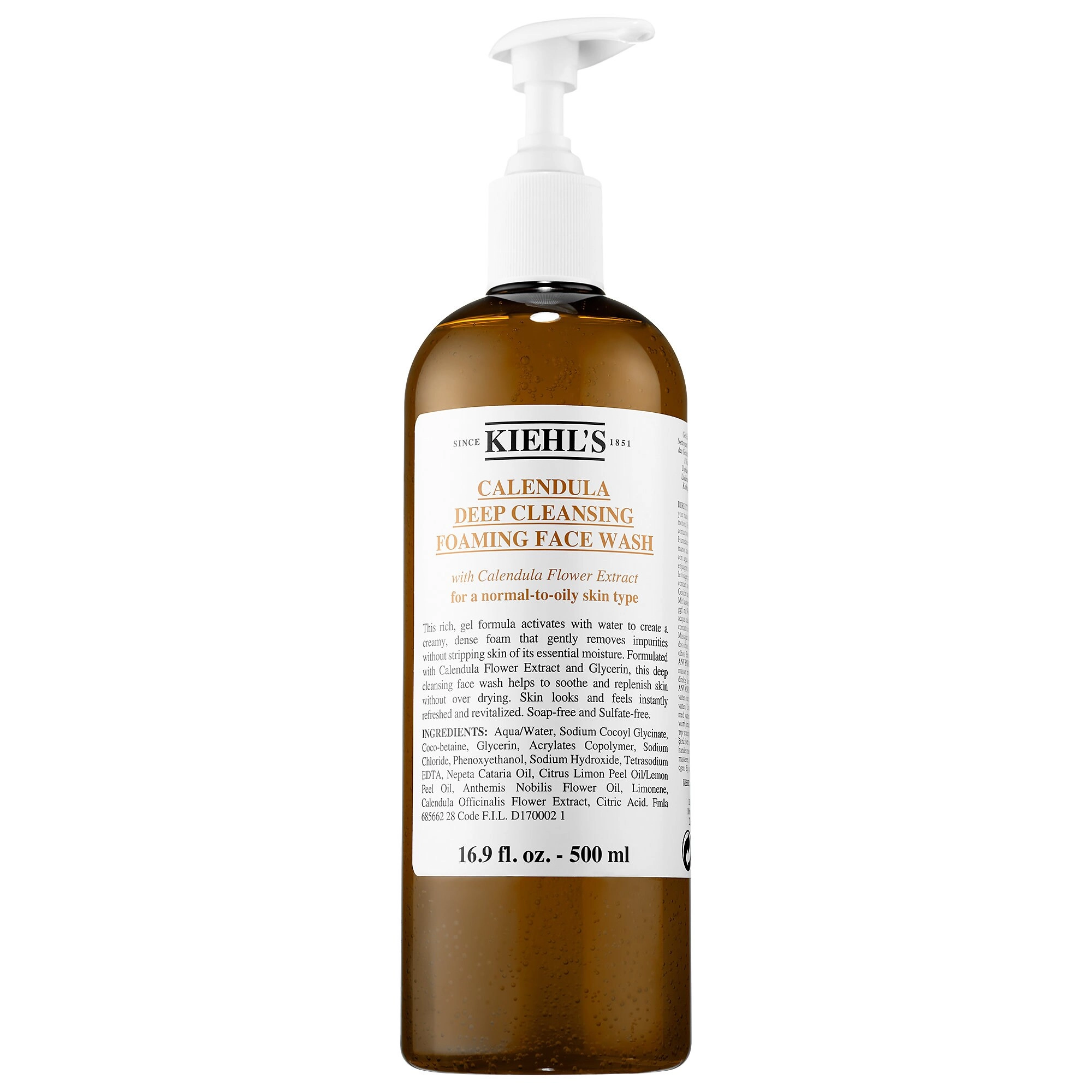 Kiehl's Since 1851 Calendula Deep Clean Foaming Face Wash 16.9 oz/500 ml for Oily, Combo, Normal Skin
