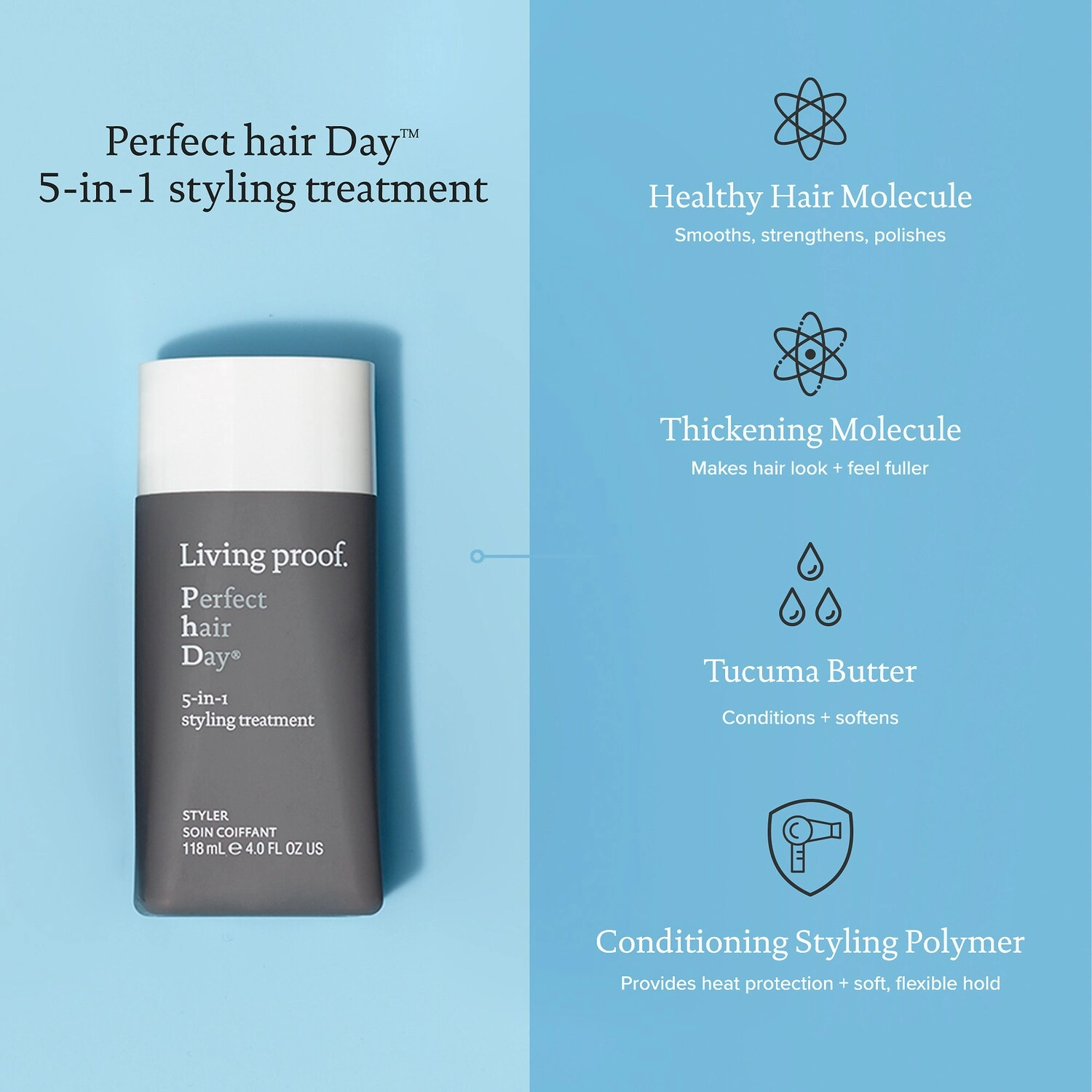Living Proof Perfect Hair Day (PhD) 5-in-1 Styling Treatment - 60 mL/2 oz - Volume Heat Protection Frizz Dryness - Image 3
