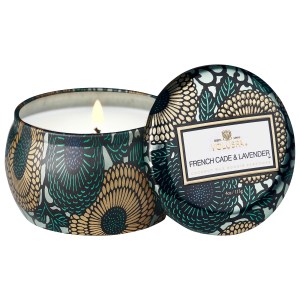 VOLUSPA French Cade & Lavender Decorative Tin Candle 4.0 oz/113g 1-Wick Woody & Earthy Scent