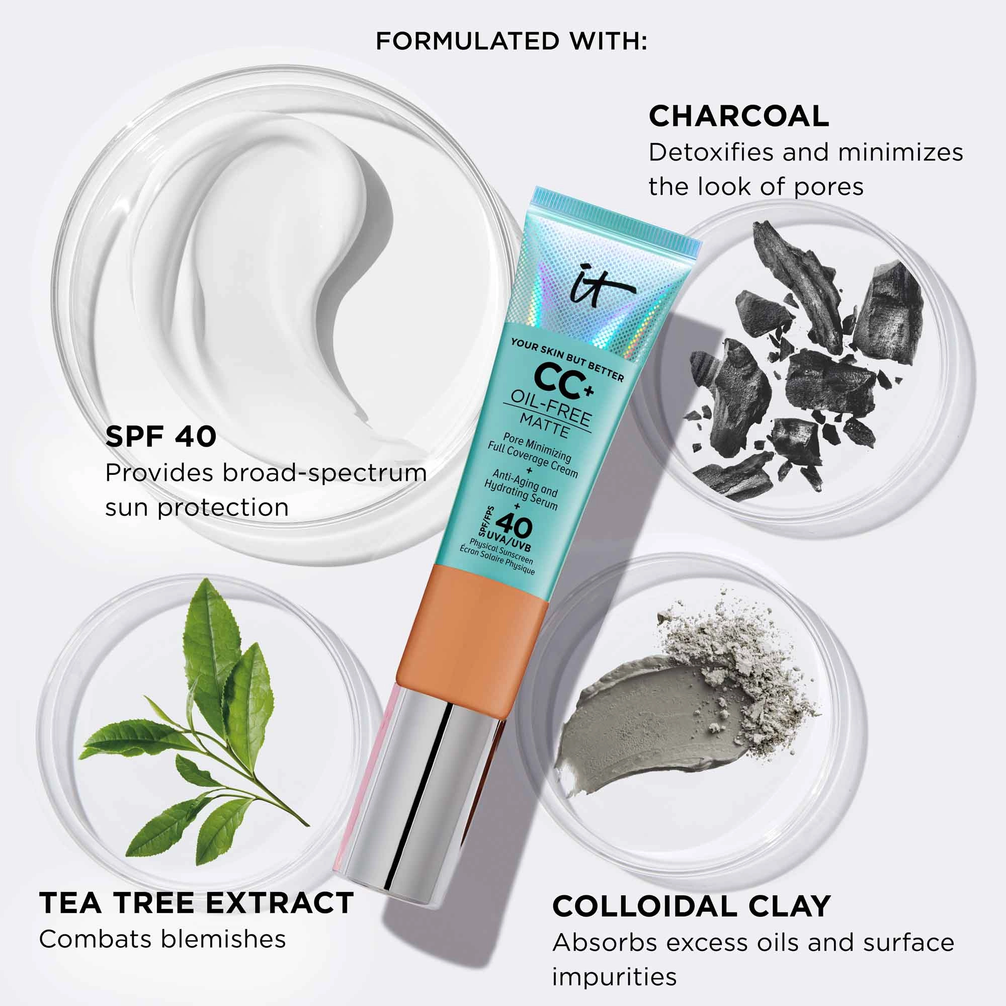 IT Cosmetics Your Skin But Better™ CC+™ Oil-Free Matte with SPF 40 in Deep - Full Coverage, Matte Finish - Image 6