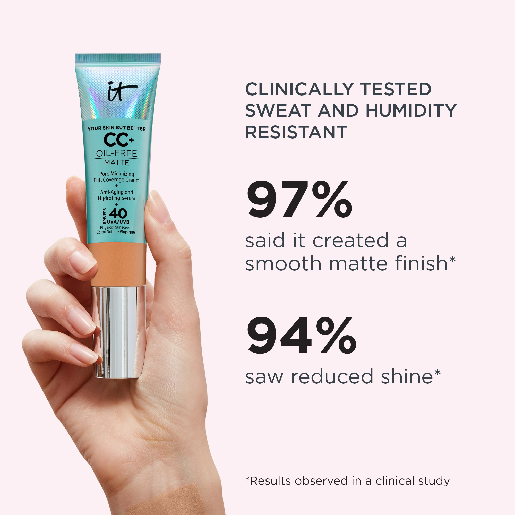 IT Cosmetics Your Skin But Better™ CC+™ Oil-Free Matte with SPF 40 Color: Neutral Tan Cream Formula Matte Finish - Image 7