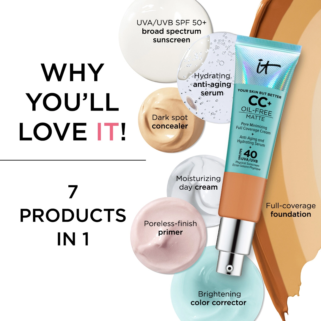 IT Cosmetics Your Skin But Better™ CC+™ Oil-Free Matte with SPF 40 Color: Neutral Tan Cream Formula Matte Finish - Image 9