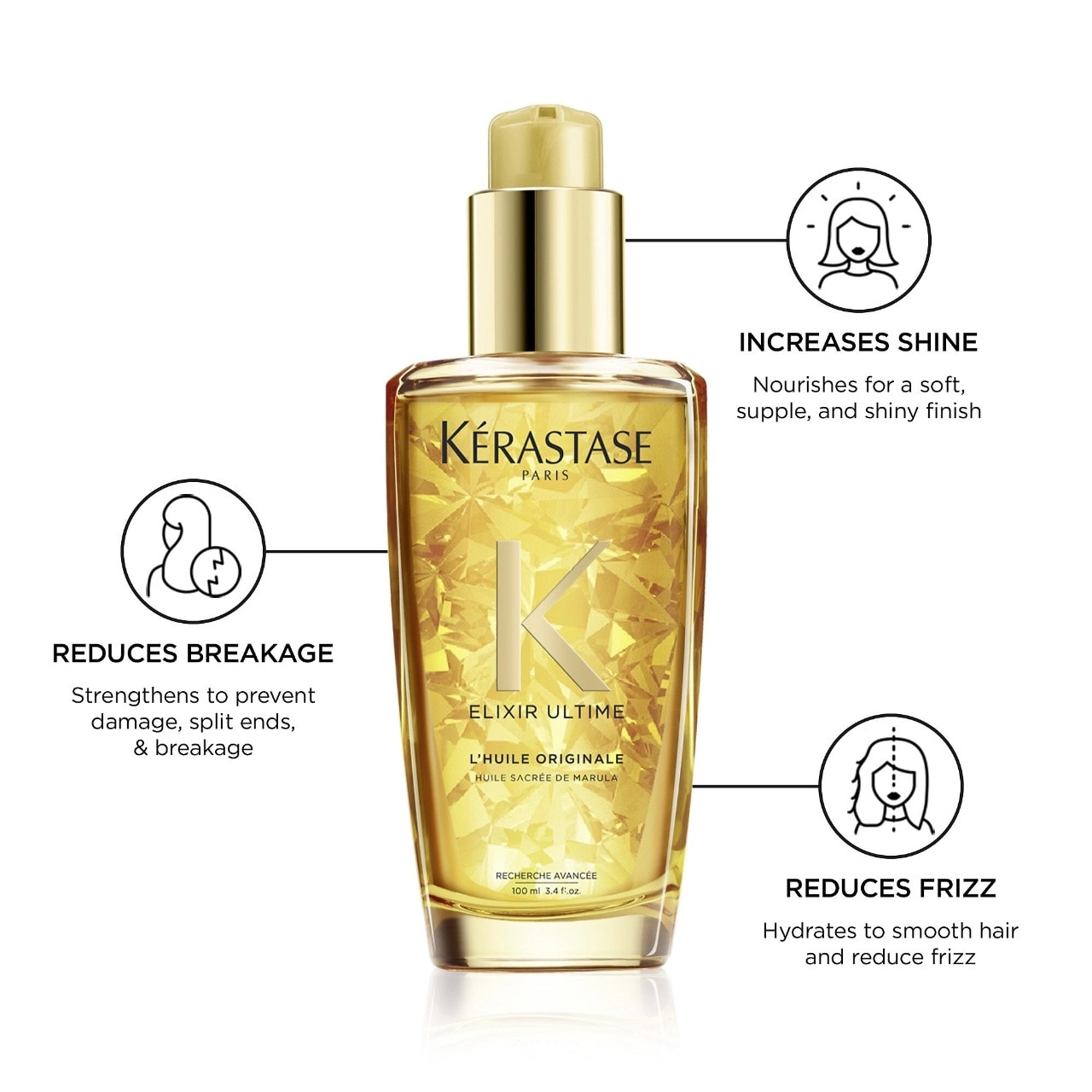 Kérastase Elixir Ultime Hydrating Hair Oil Serum Size: 3.4 oz/100 mL Frizz, Dryness, Shine - Image 6