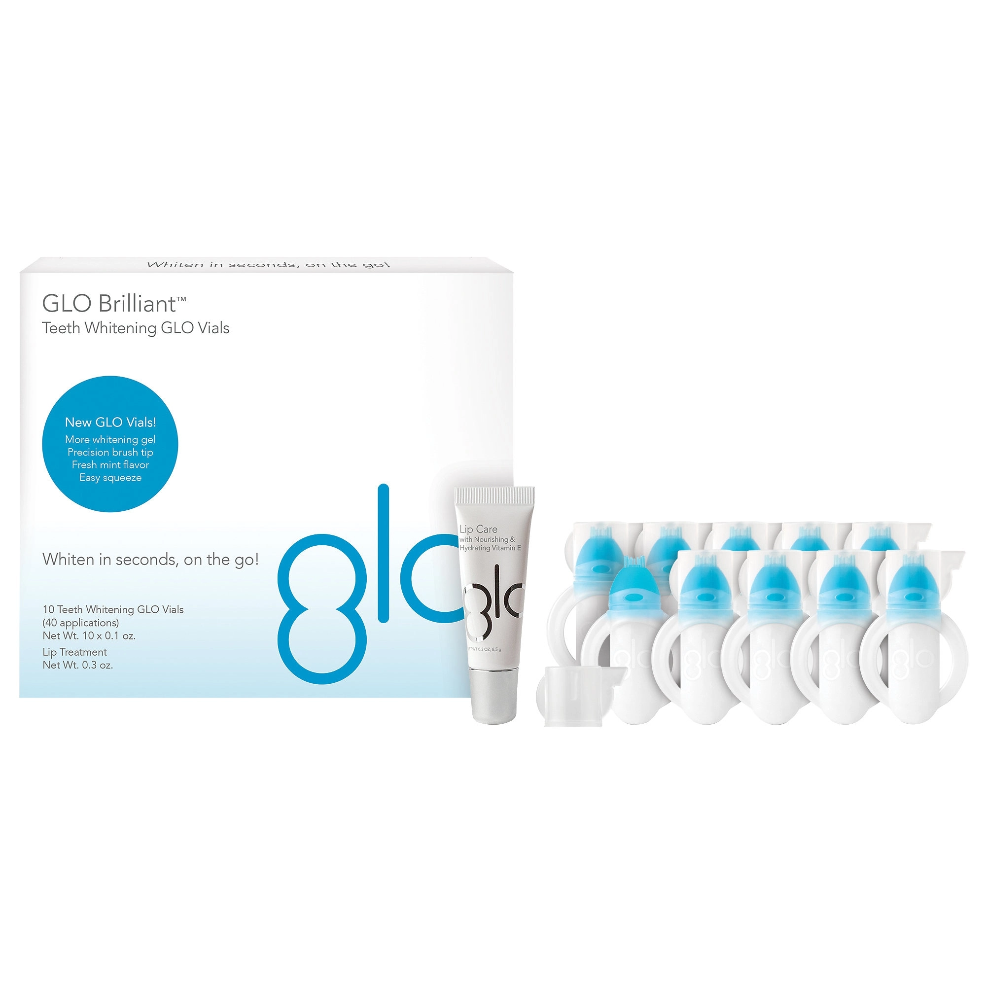 GLO Science GLO Brilliant Teeth Whitening GLO Vials 10 Pack plus Lip Care