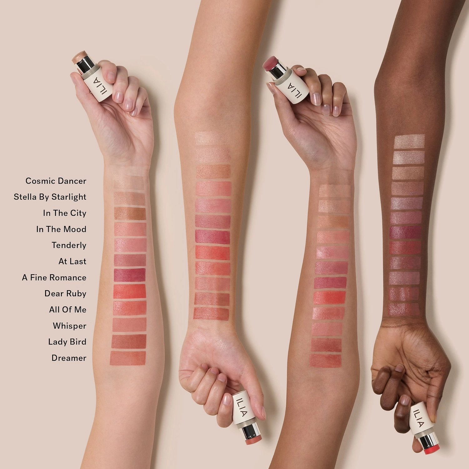 ILIA Multi-Stick Cream Blush + Highlighter + Lip Tint Color: Lady Bird - Neutral Rose - Image 6