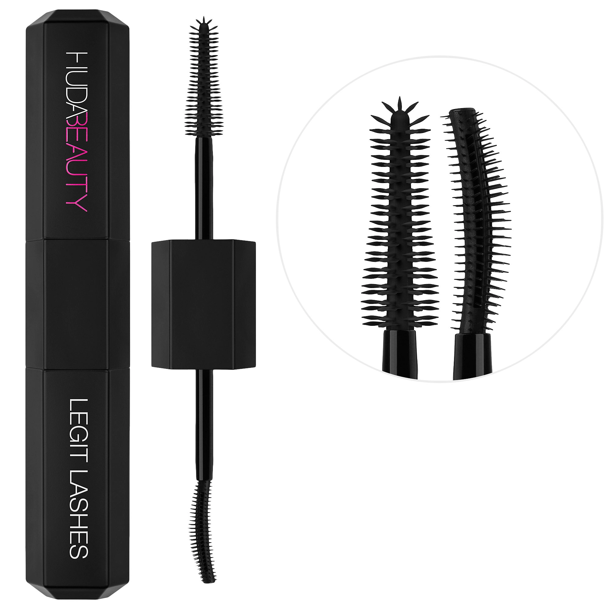 HUDA BEAUTY LEGIT LASHES Double-Ended Volumizing and Lengthening Mascara - Extreme Black, Matte Finish, Size: 2 x 0.28 oz/8.5 ml