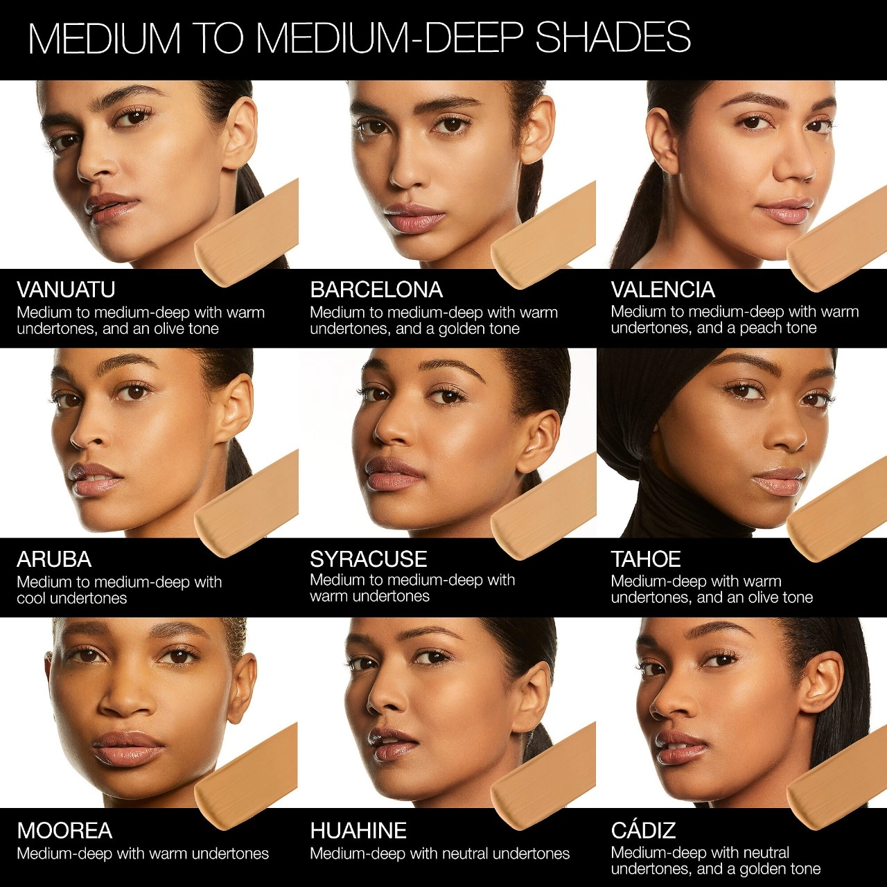 NARS Soft Matte Complete Foundation Color: Cadiz - MD3 - Medium-deep with neutral undertones, and a golden tone - Image 4
