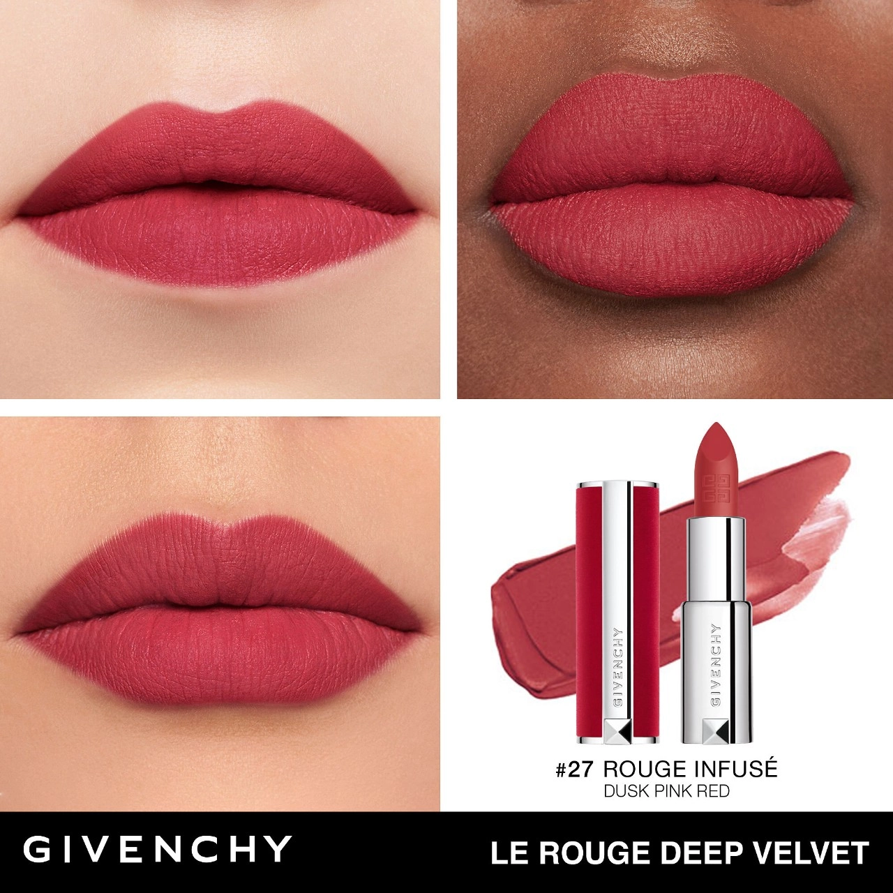 Givenchy Le Rouge Deep Velvet Matte Lipstick Color: 27 Rouge Infusé - Deep Cerise Red - Image 5
