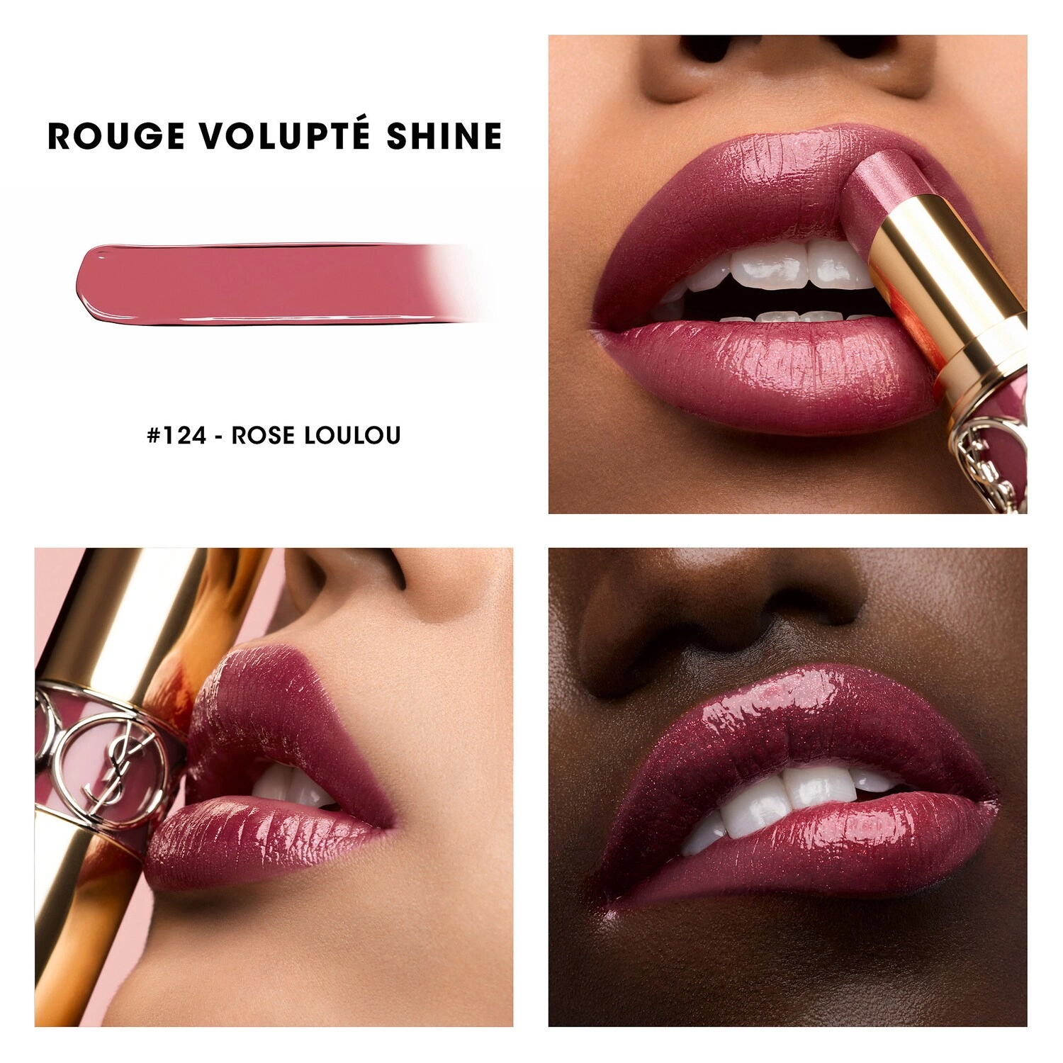 Yves Saint Laurent Rouge Volupté Shine Lipstick Balm Color: 124 Rose Loulou - Rosy Pink - Image 2
