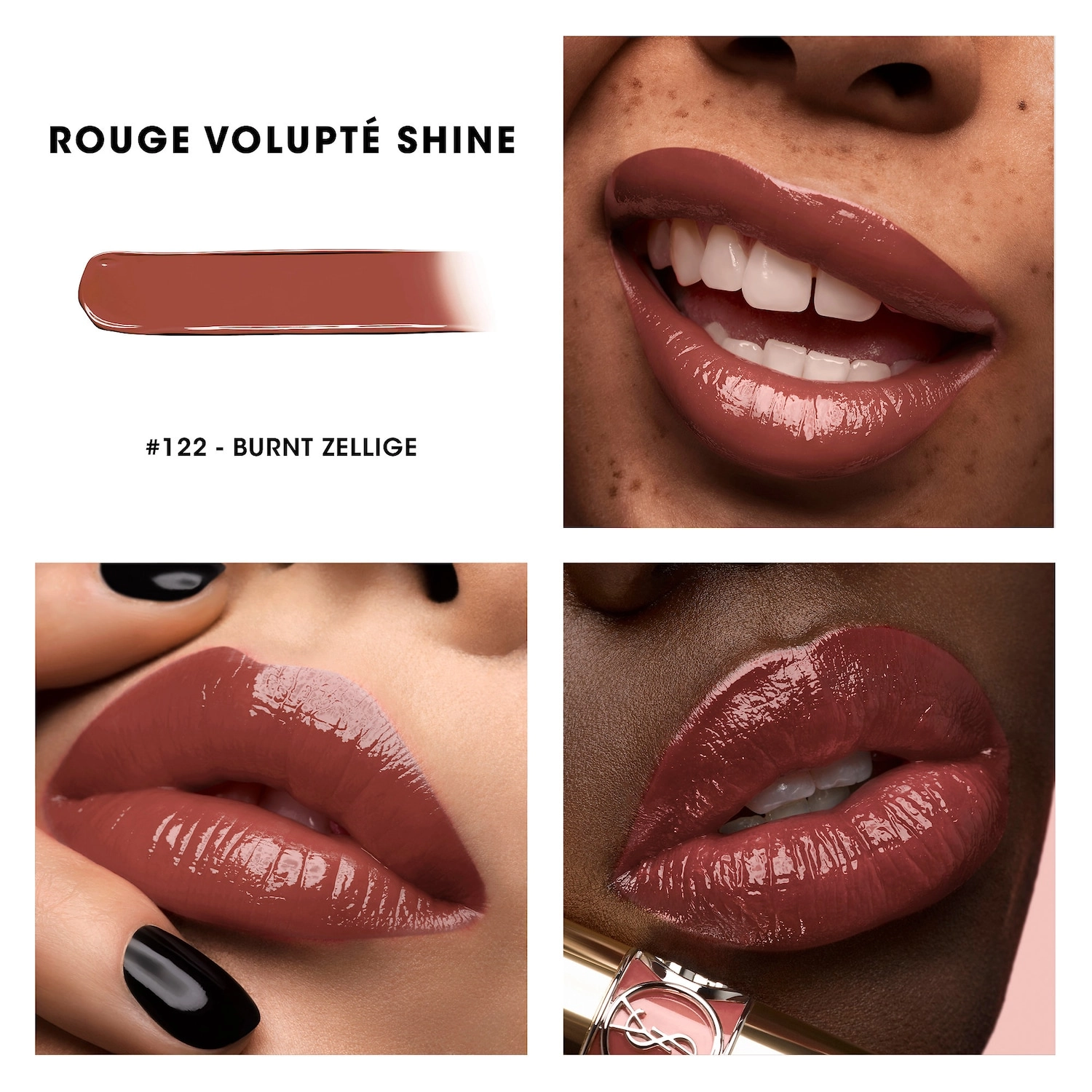 Yves Saint Laurent Rouge Volupté Shine Lipstick Balm Color: 122 Burnt Zellige - Brown Nude - Image 2